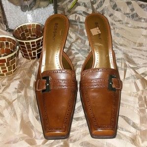 New BCBGirls Leather Heeled Mules